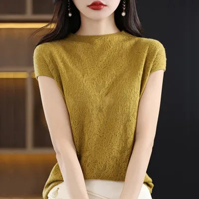 Women's T-shirt Summer New Knitted Sweater Short Sleeve Casual Solid Color O-Neck Pullover Loose Korean Fashion Top T-shirt