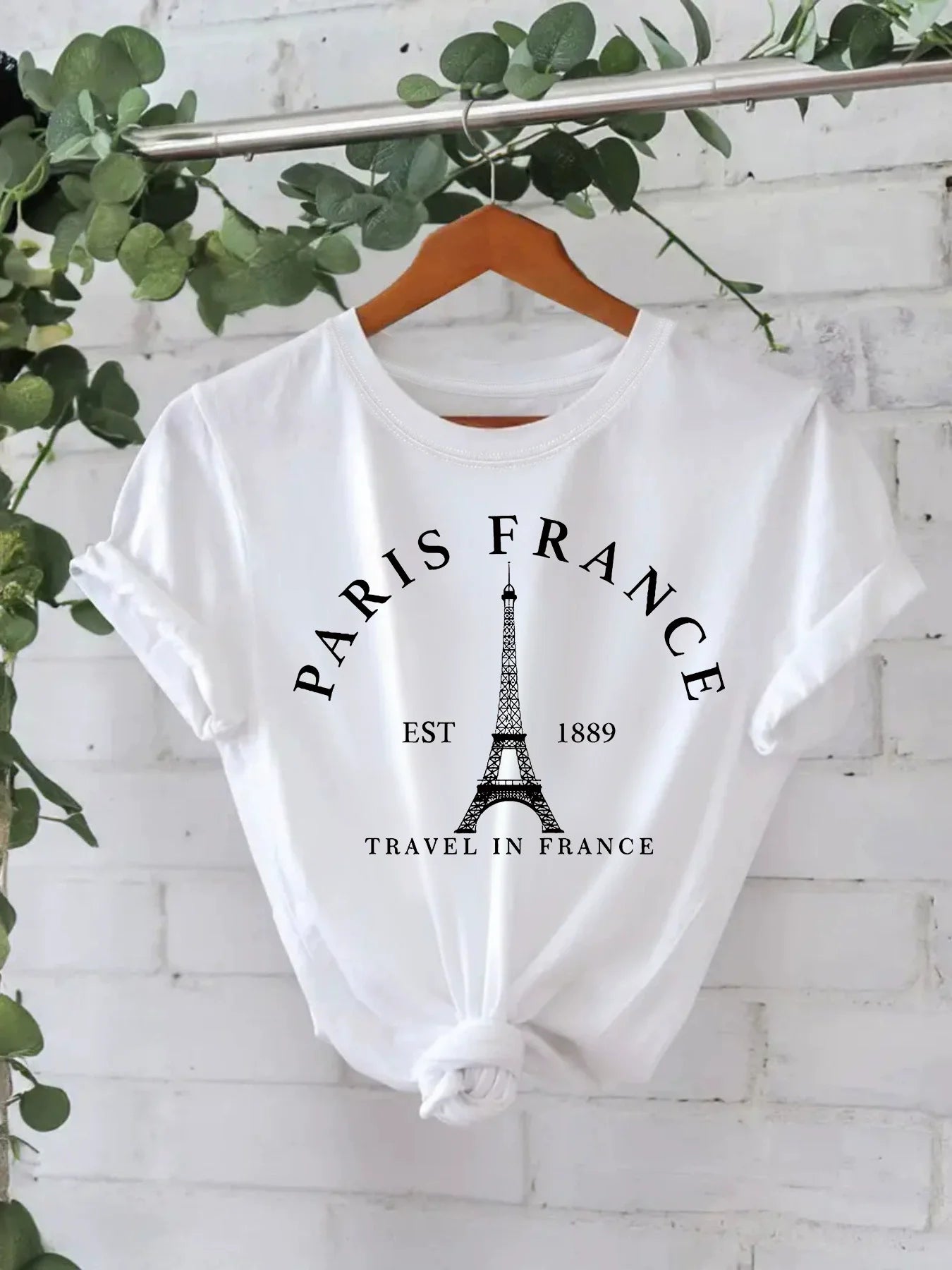Vintage Elegant O-neck Short Sleeved T-shirt Paris Tower Best-selling hot women's short-sleeved undershirt Summer Modal fabric