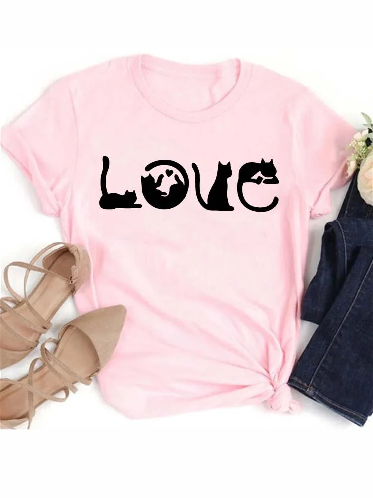 Women Kawaii Cats Print Summer Cute Women Tshirt Funny Cartoon T Shirt Female Ullzang T-shirt 90s Fashion Korean Style Top Tee