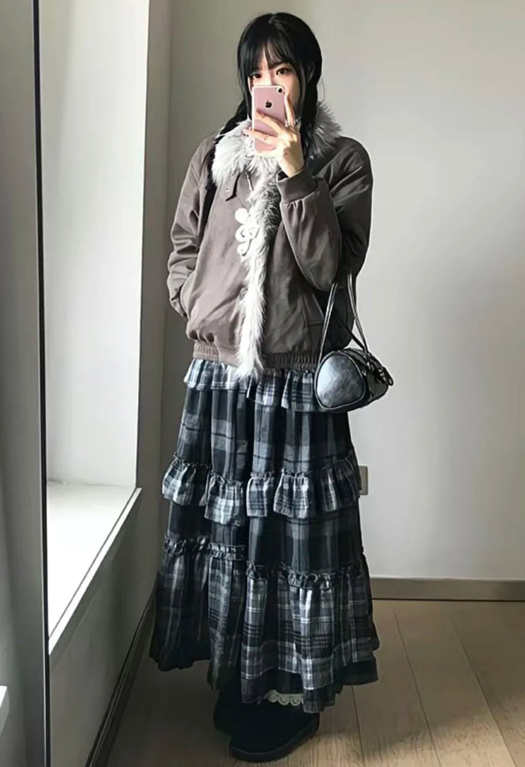 2026 New Tiered Ruffled Plaid Skirt Women's High Waist Long Maxi Skirt Vintage Cottagecore Aesthetic Daily Skirt