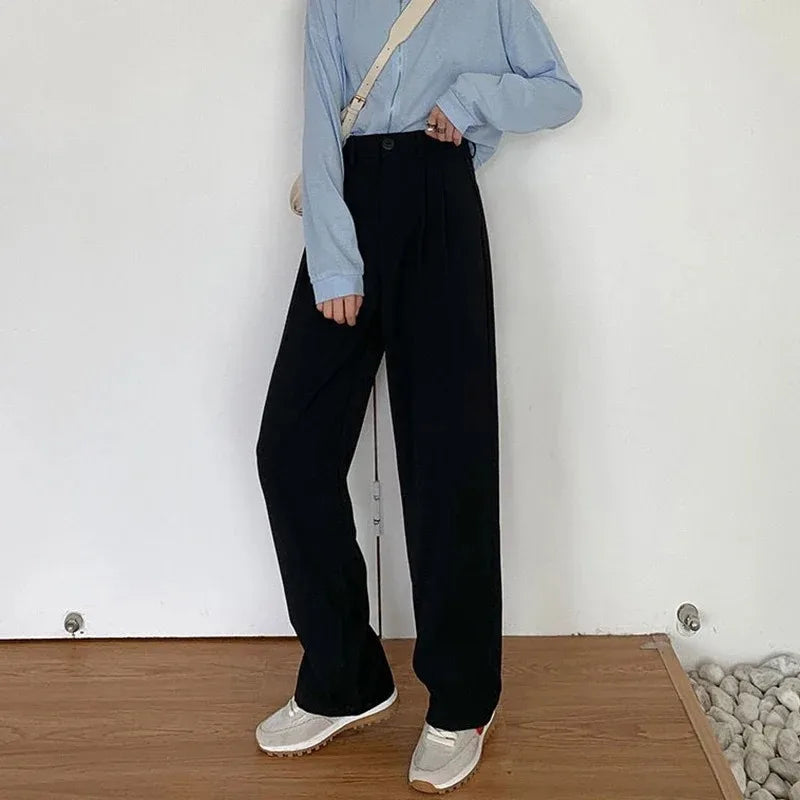 High Waist Women Suit Pants Fall Straight Office Ladies Korean Fashion Trousers Casual Button Loose Female Black Pants New 2026