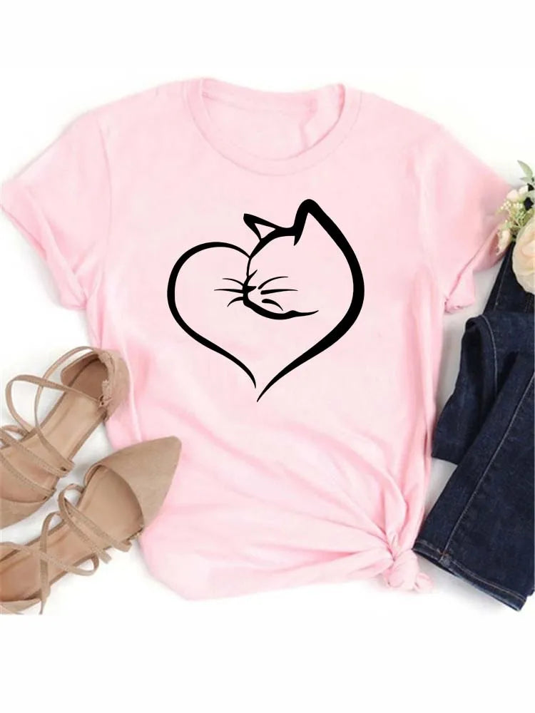Women Kawaii Cats Print Summer Cute Women Tshirt Funny Cartoon T Shirt Female Ullzang T-shirt 90s Fashion Korean Style Top Tee