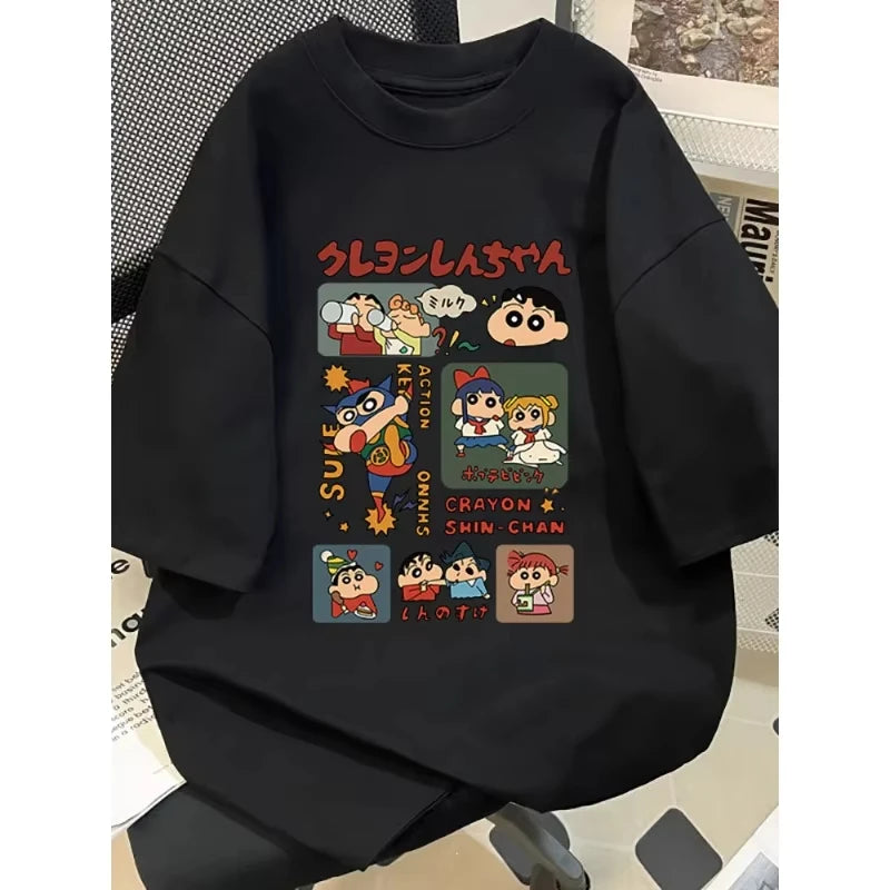 2026 Japanese Style Summer Crayon Shin Chan Cartoon Character T-shirt Harajuku Fashion Cotton Leisure Sexy Women's T-shirt Top