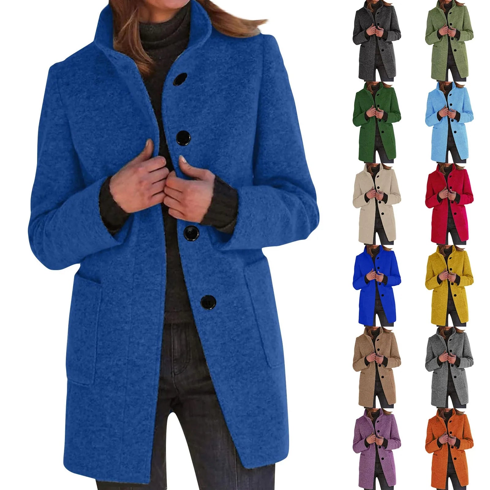 Womens Wool Cardigan Coats With Pockets Ladies Lapel Long Jacket Coat Fashion Solid Casual Winter Jackets for Women Plus Coat