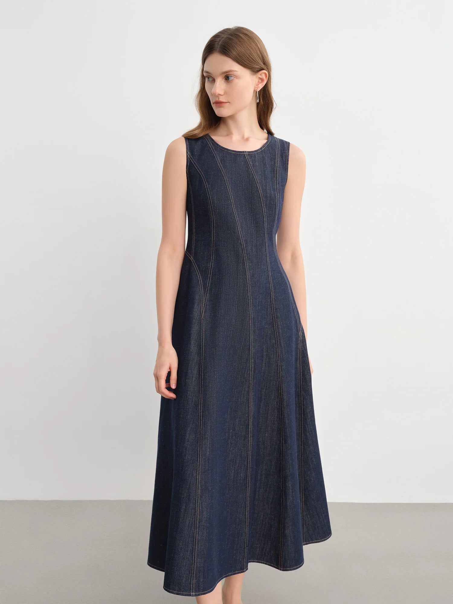 DUSHU Plus Size Denim Dress Women Summer Lyocell Tencel Breathable Slim Vest Dress Line Carved Dress 25DS82810