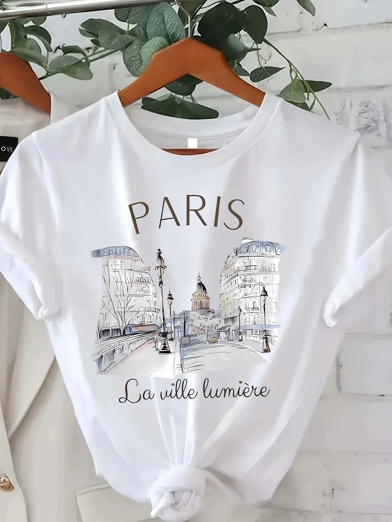 Vintage Elegant O-neck Short Sleeved T-shirt Paris Tower Best-selling hot women's short-sleeved undershirt Summer Modal fabric