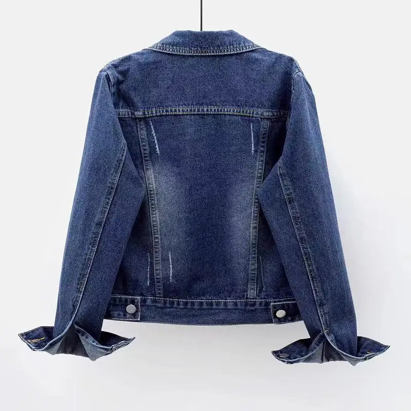 Women's Denim Jacket Short Slim Fit Washed Coat Single-breasted Long-sleeve Cardigan Simple Versatile Daily Casual Top Trendy