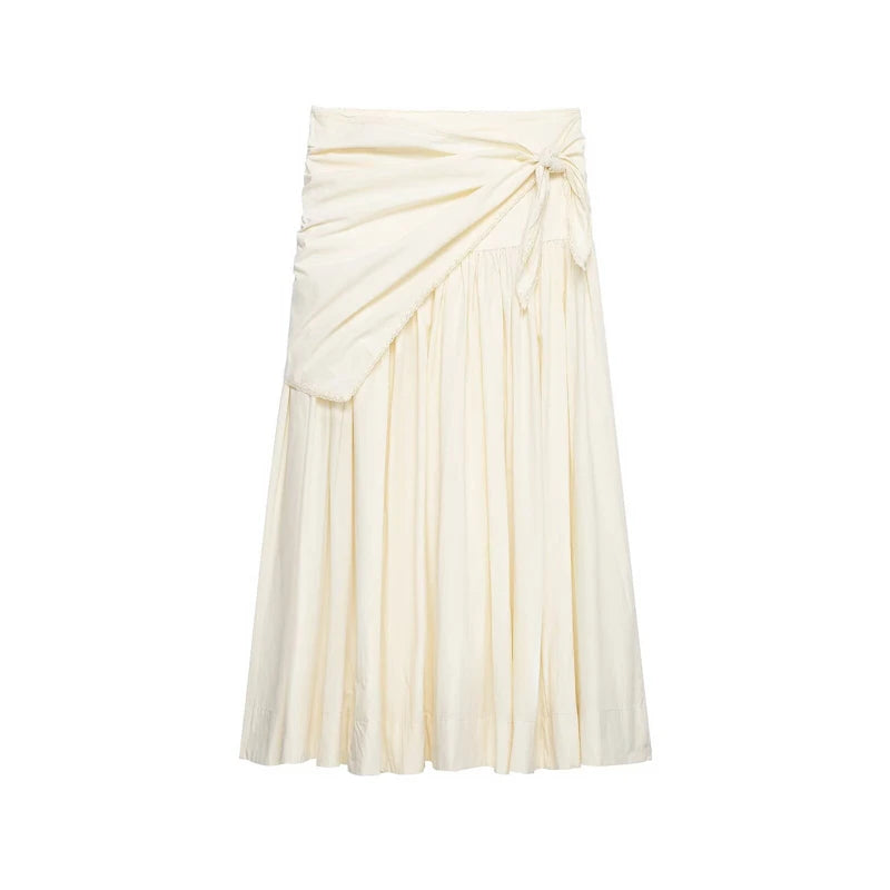New Women's Hot Girl Style High-Waist A-Line Lace Scarf Decorated Mid-Length Dress 2026 Spring New Arrival