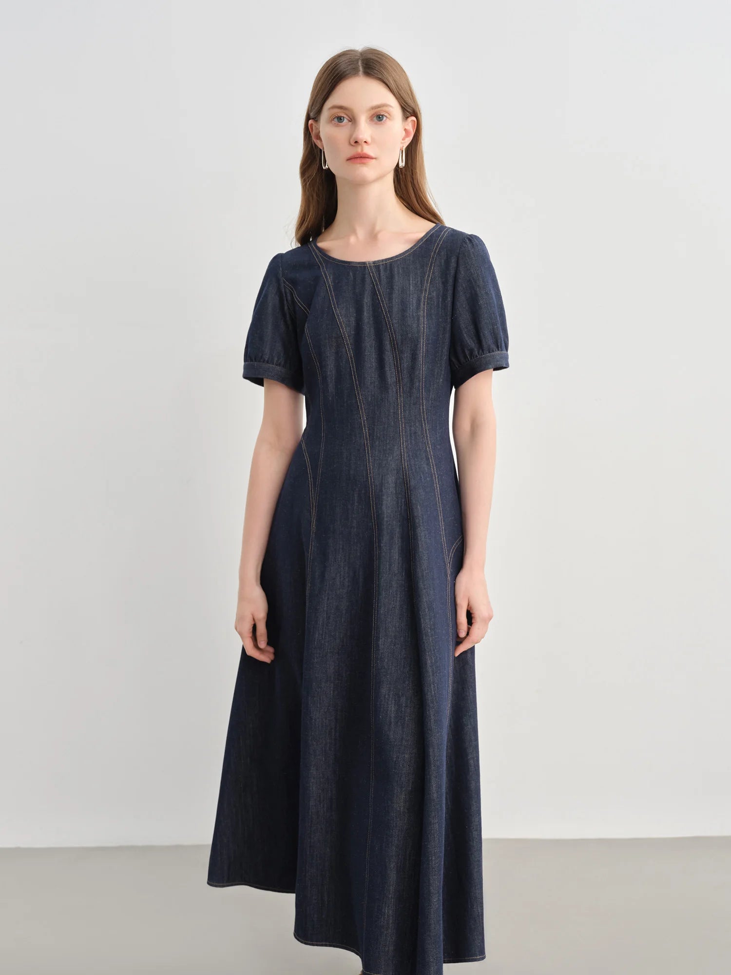 DUSHU Plus Size Denim Dress Women Summer Lyocell Tencel Breathable Slim Vest Dress Line Carved Dress 25DS82810