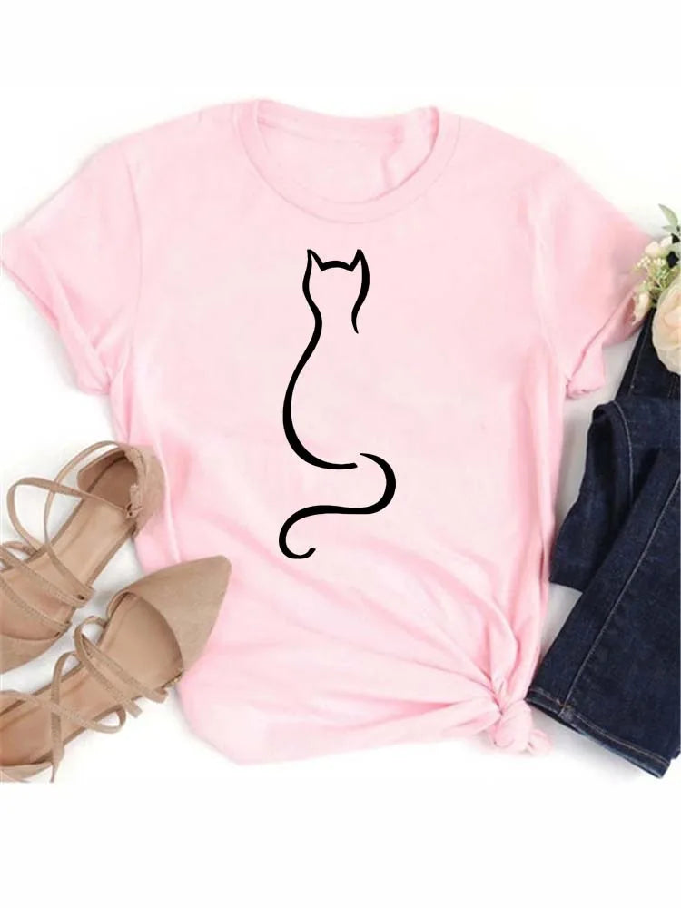Women Kawaii Cats Print Summer Cute Women Tshirt Funny Cartoon T Shirt Female Ullzang T-shirt 90s Fashion Korean Style Top Tee