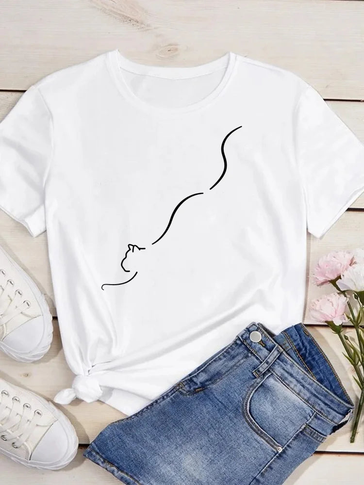 Women Kawaii Cats Print Summer Cute Women Tshirt Funny Cartoon T Shirt Female Ullzang T-shirt 90s Fashion Korean Style Top Tee