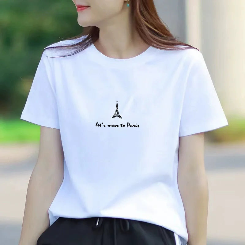 Vintage Elegant O-neck Short Sleeved T-shirt Paris Tower Best-selling hot women's short-sleeved undershirt Summer Modal fabric