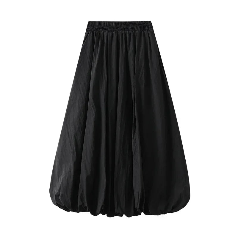 Women's Balloon Long Skirts Street Style Solid High Elastic Waist Flowy Loose Cargo Skirts for Grunge Aesthetic Women Clothes