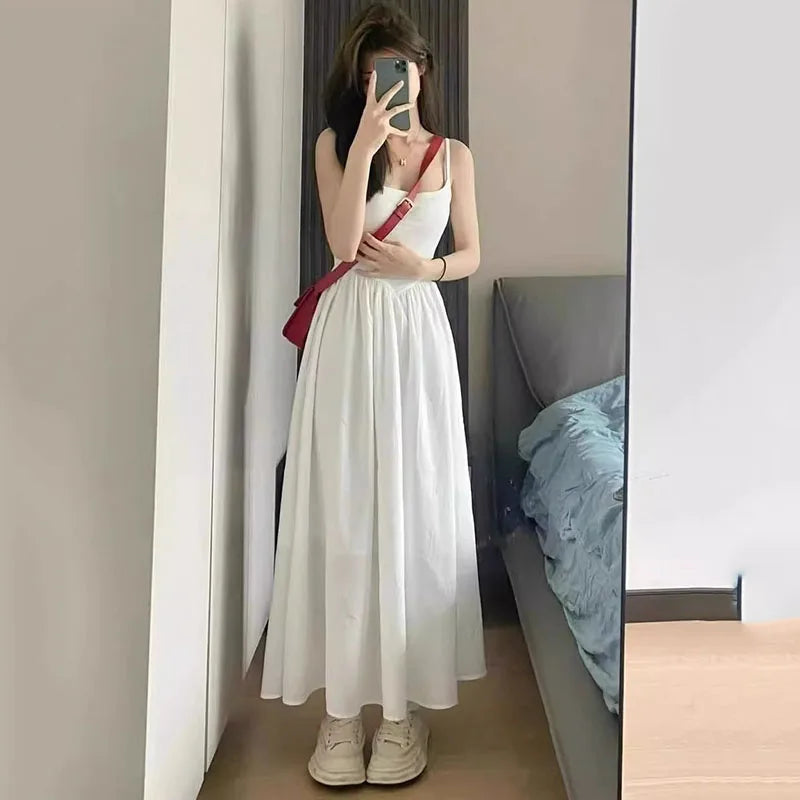 Fashion High Waisted Suspender Dress Female Summer Casual Simple Versatile Long Dresses Women Elegant Streetwear Camisole Dress