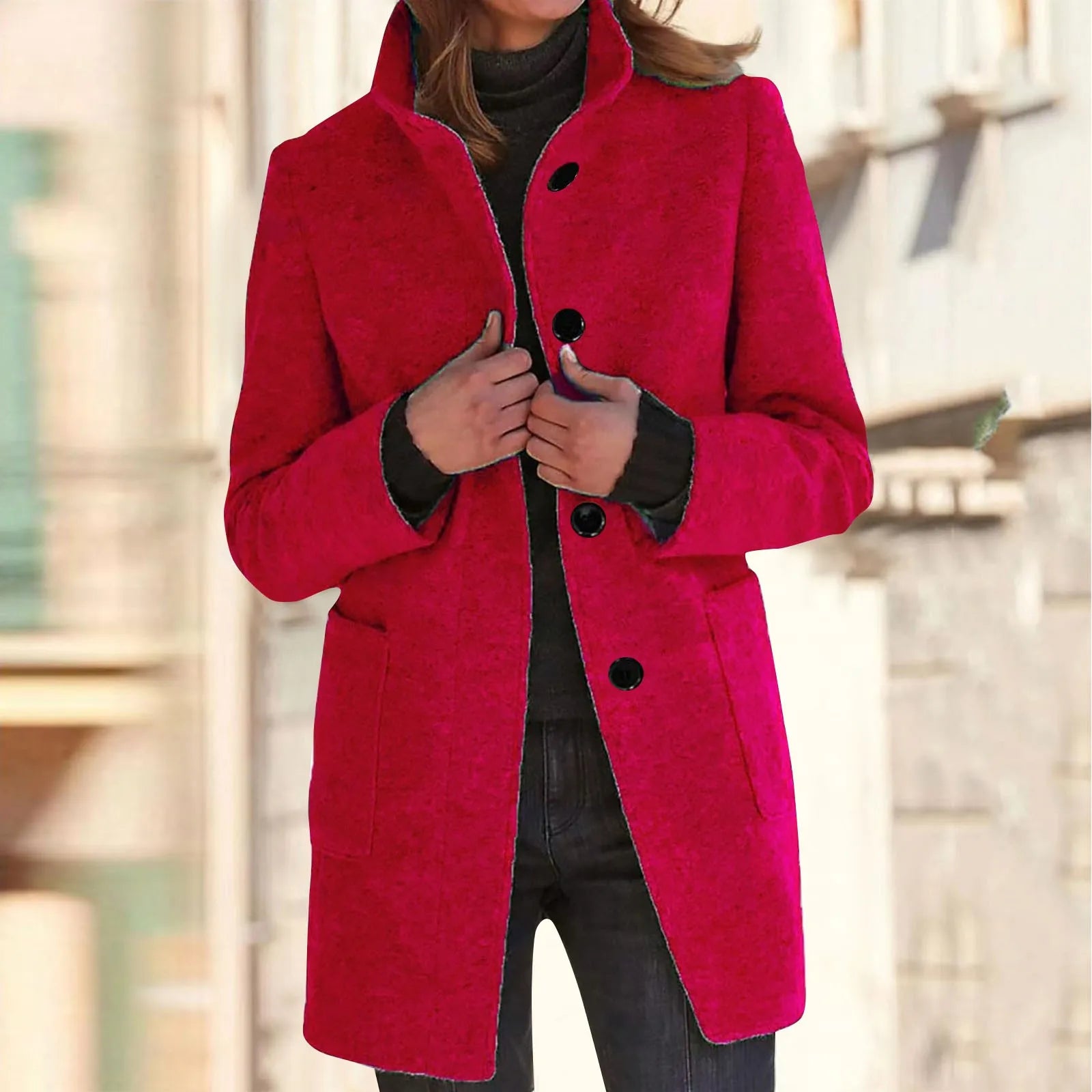 Womens Wool Cardigan Coats With Pockets Ladies Lapel Long Jacket Coat Fashion Solid Casual Winter Jackets for Women Plus Coat