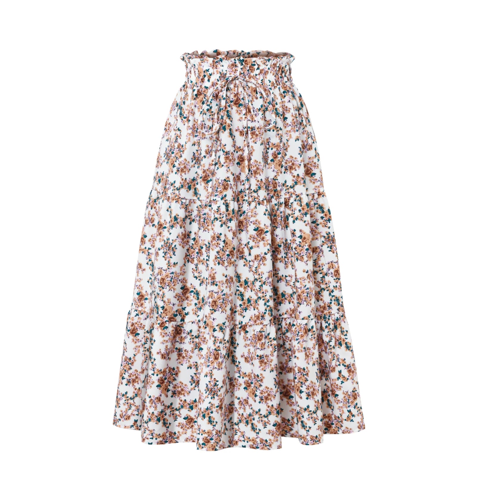 Women's High Waist Floral Print A-Line Midi Skirt - Boho Flowy Ruffle Hem Skirt for All Occasions