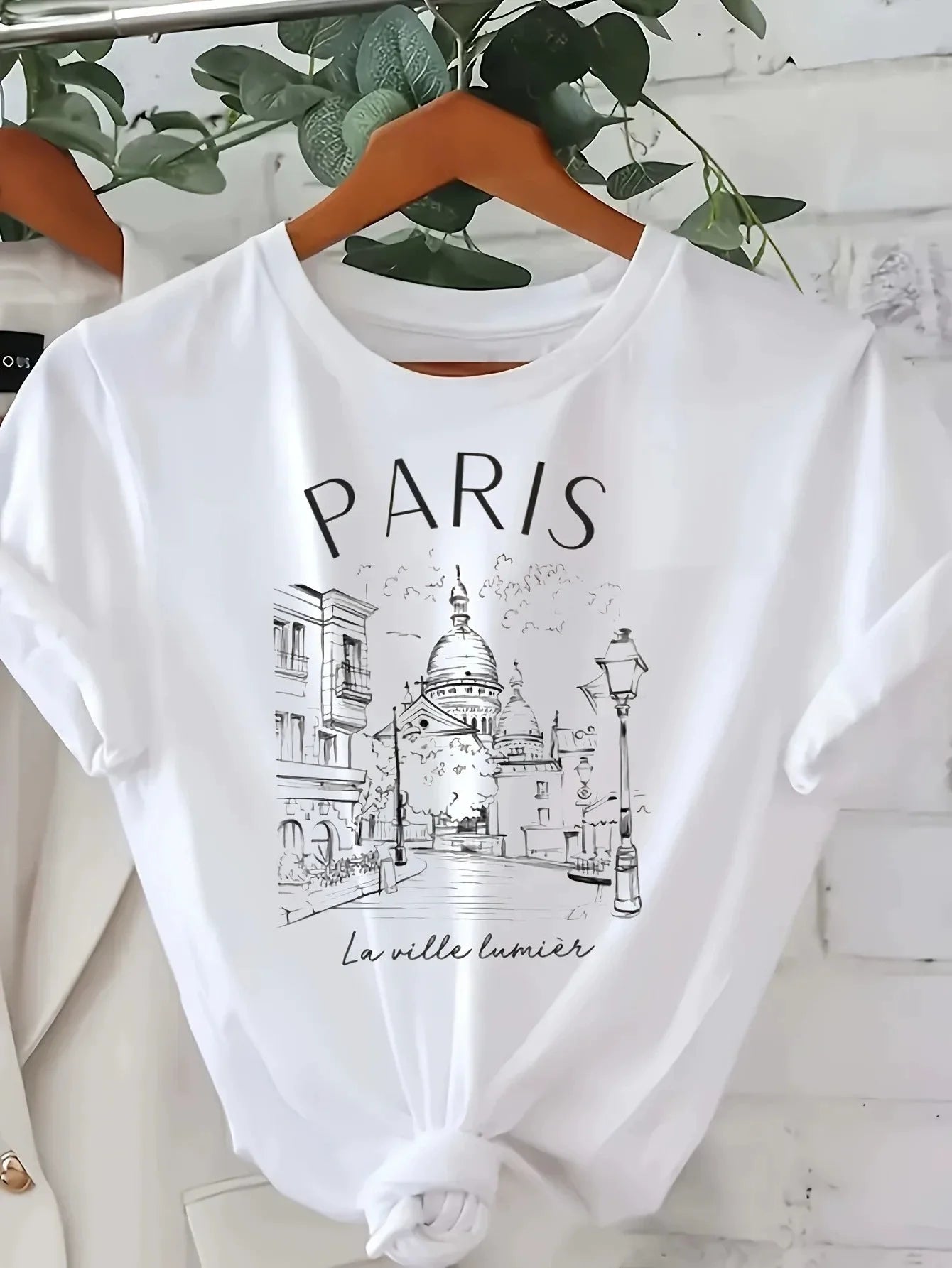 Vintage Elegant O-neck Short Sleeved T-shirt Paris Tower Best-selling hot women's short-sleeved undershirt Summer Modal fabric