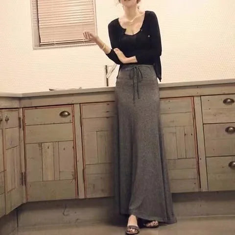 Women's Plus Size High Waist A-Line Long Skirt Japanese Korean Style Side Slit Bodycon Flared Swing Skirt