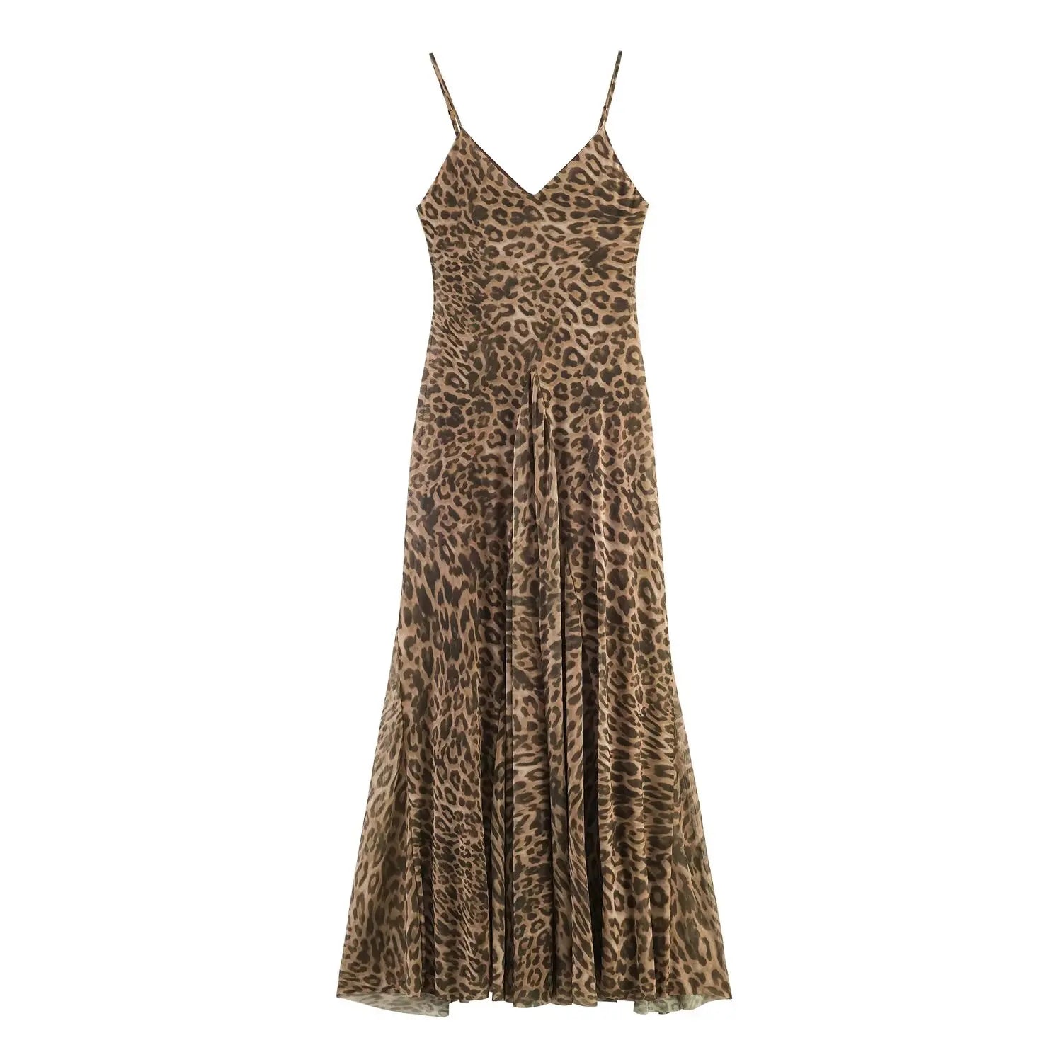 TFMLN Summer Women Vintage Leopard Print Sling Dress Sexy Party Suspender Sleeveless Backless Slimming Maxi Dress Lady New