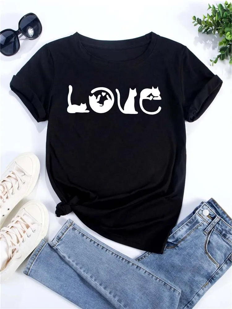 Women Kawaii Cats Print Summer Cute Women Tshirt Funny Cartoon T Shirt Female Ullzang T-shirt 90s Fashion Korean Style Top Tee