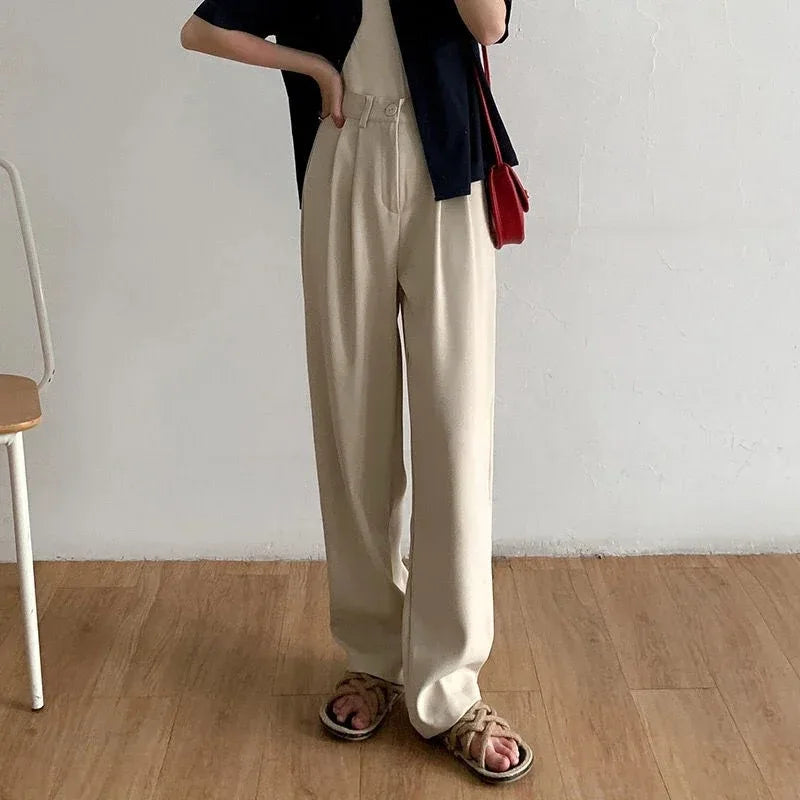 High Waist Women Suit Pants Fall Straight Office Ladies Korean Fashion Trousers Casual Button Loose Female Black Pants New 2026