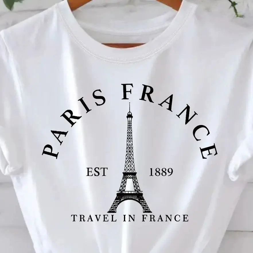 Vintage Elegant O-neck Short Sleeved T-shirt Paris Tower Best-selling hot women's short-sleeved undershirt Summer Modal fabric