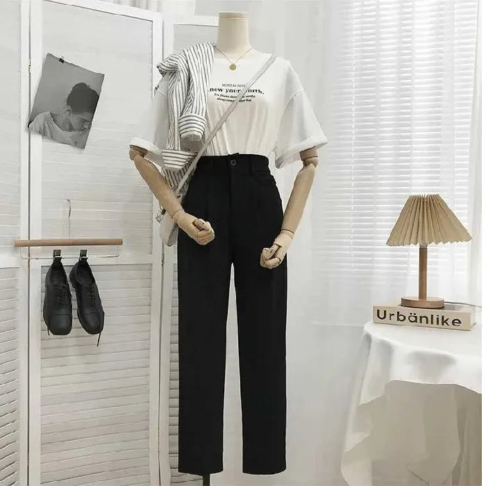 High Waist Women Suit Pants Fall Straight Office Ladies Korean Fashion Trousers Casual Button Loose Female Black Pants New 2026