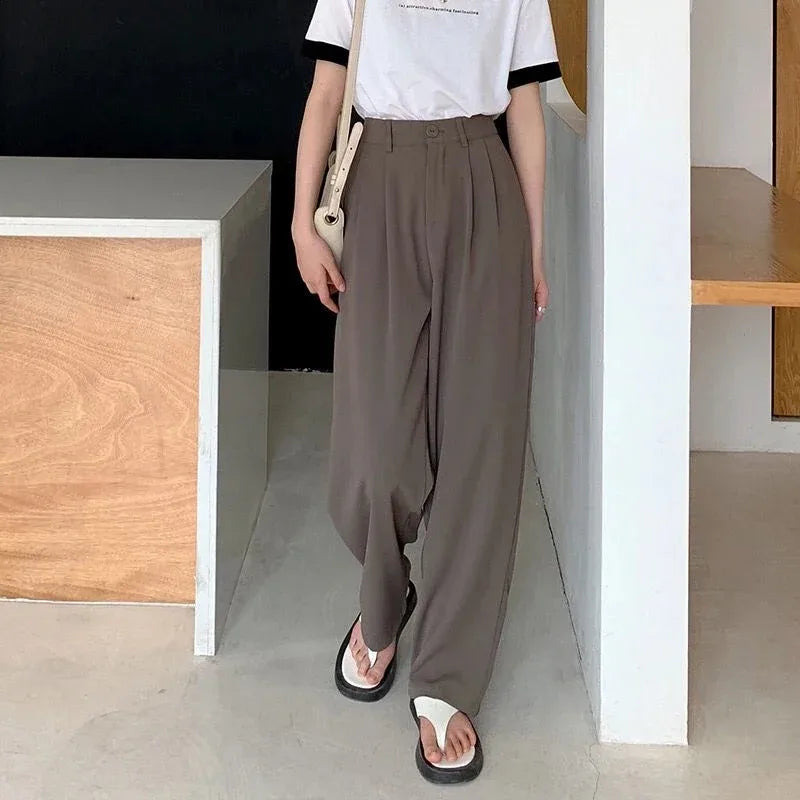 High Waist Women Suit Pants Fall Straight Office Ladies Korean Fashion Trousers Casual Button Loose Female Black Pants New 2026