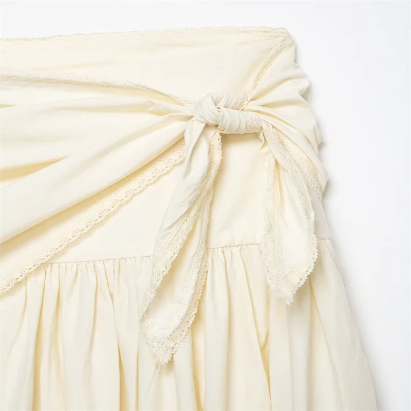 New Women's Hot Girl Style High-Waist A-Line Lace Scarf Decorated Mid-Length Dress 2026 Spring New Arrival