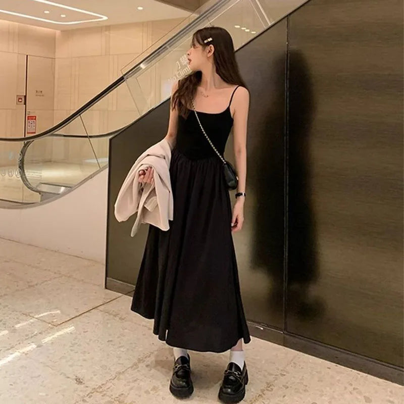 Fashion High Waisted Suspender Dress Female Summer Casual Simple Versatile Long Dresses Women Elegant Streetwear Camisole Dress
