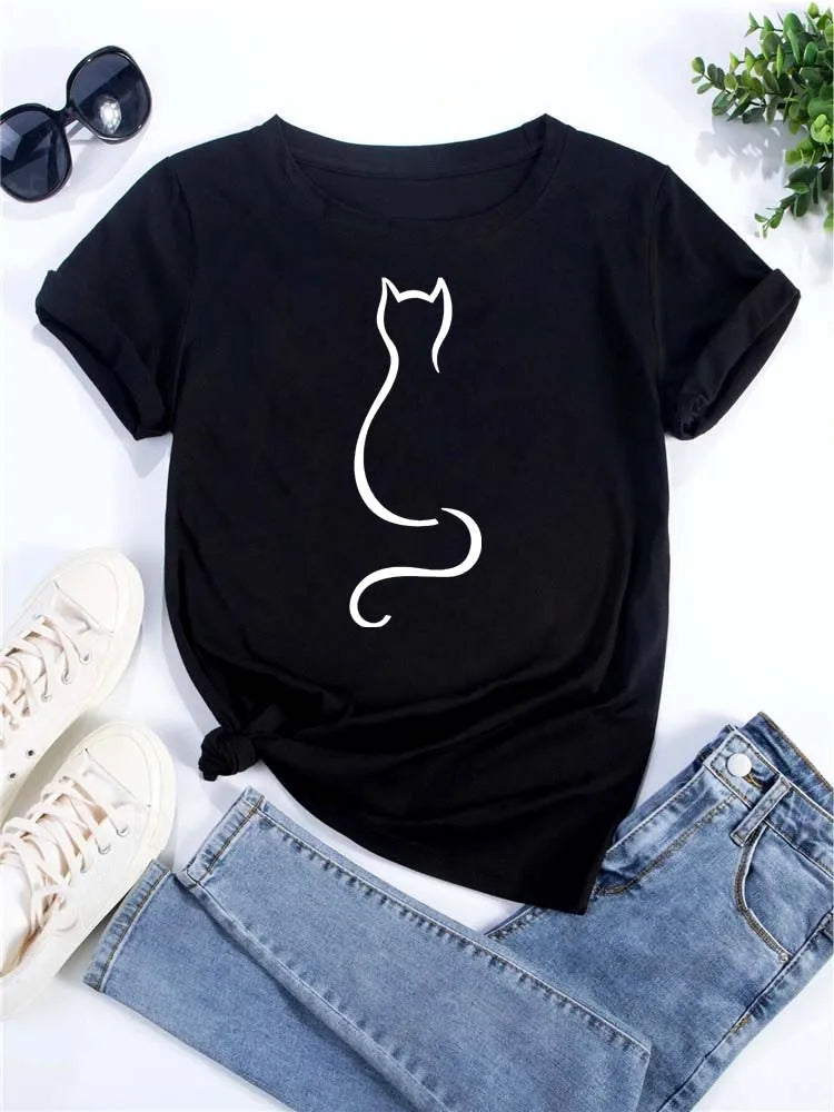 Women Kawaii Cats Print Summer Cute Women Tshirt Funny Cartoon T Shirt Female Ullzang T-shirt 90s Fashion Korean Style Top Tee