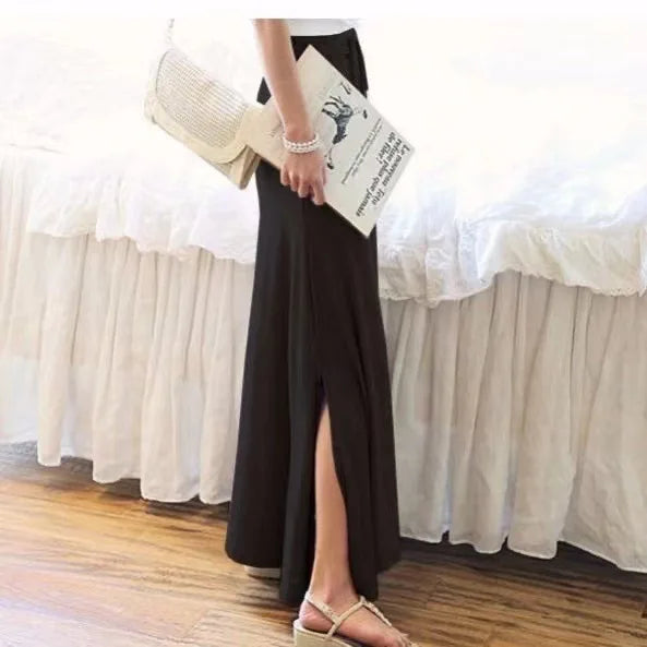 Women's Plus Size High Waist A-Line Long Skirt Japanese Korean Style Side Slit Bodycon Flared Swing Skirt