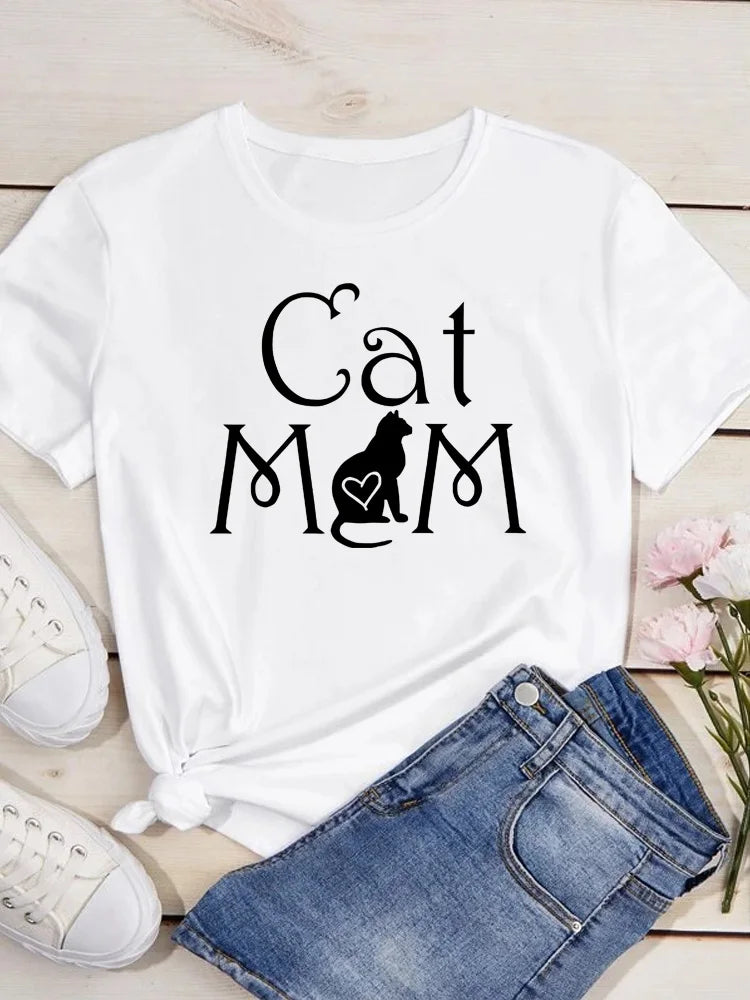 Women Kawaii Cats Print Summer Cute Women Tshirt Funny Cartoon T Shirt Female Ullzang T-shirt 90s Fashion Korean Style Top Tee