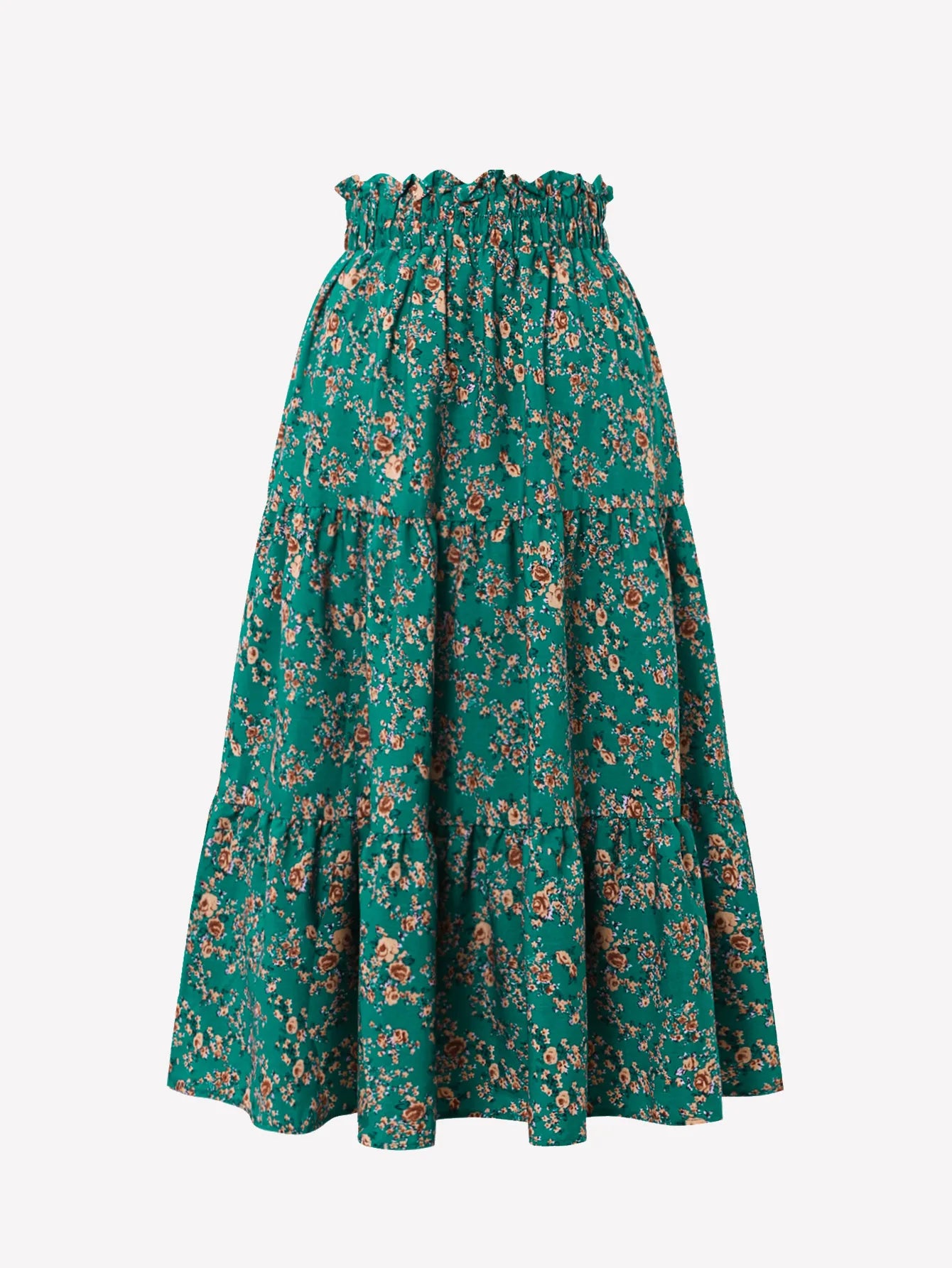 Women's High Waist Floral Print A-Line Midi Skirt - Boho Flowy Ruffle Hem Skirt for All Occasions