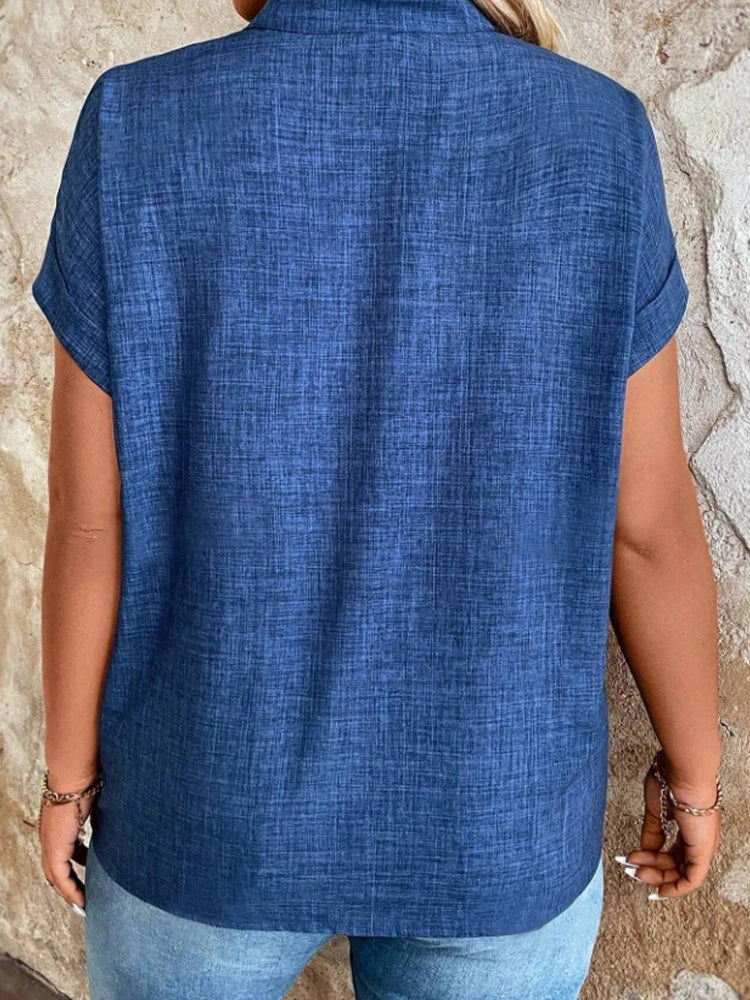 Stylish and Elegant Latest Spring and Summer Women's Top with a Notched V-Neck and Batwing Sleeves