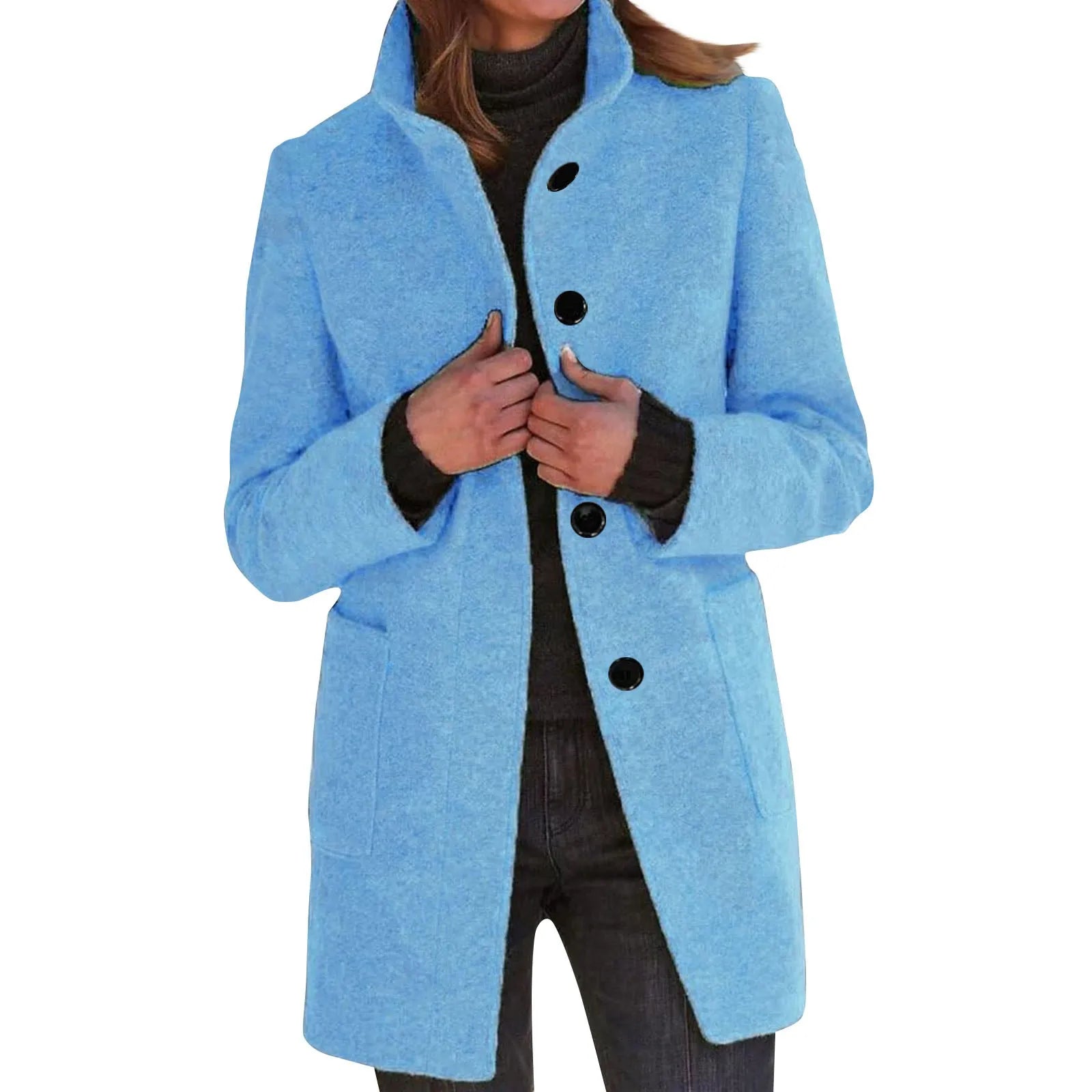 Womens Wool Cardigan Coats With Pockets Ladies Lapel Long Jacket Coat Fashion Solid Casual Winter Jackets for Women Plus Coat