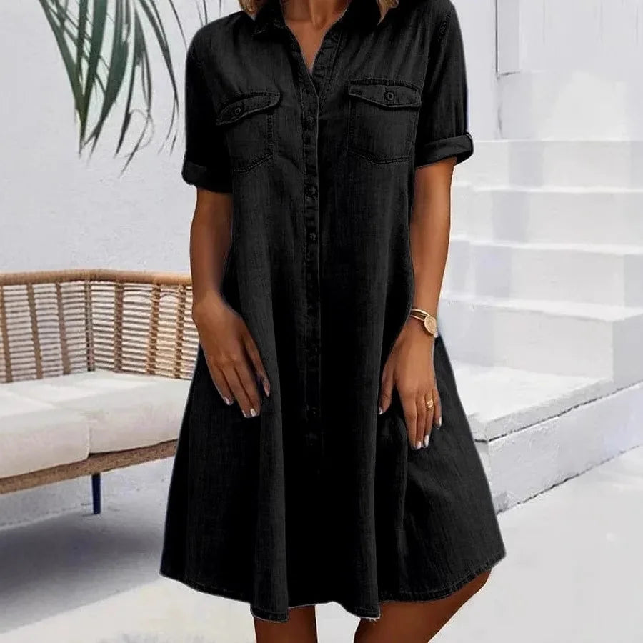 2026 Design Sense Five Quarter Sleeve Loose Fit Denim Plus Size Women's Slim Fit Dress