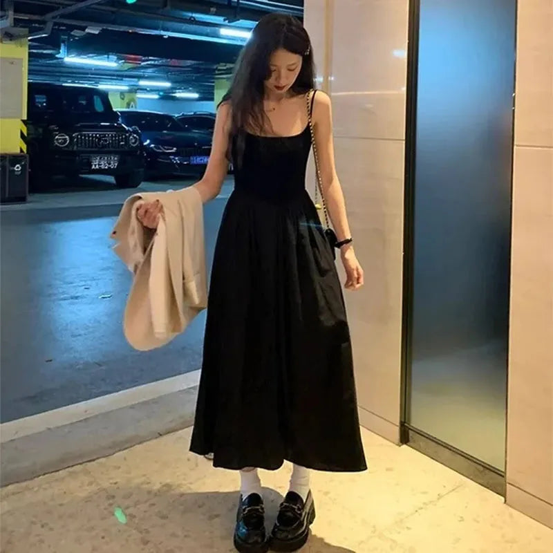 Fashion High Waisted Suspender Dress Female Summer Casual Simple Versatile Long Dresses Women Elegant Streetwear Camisole Dress