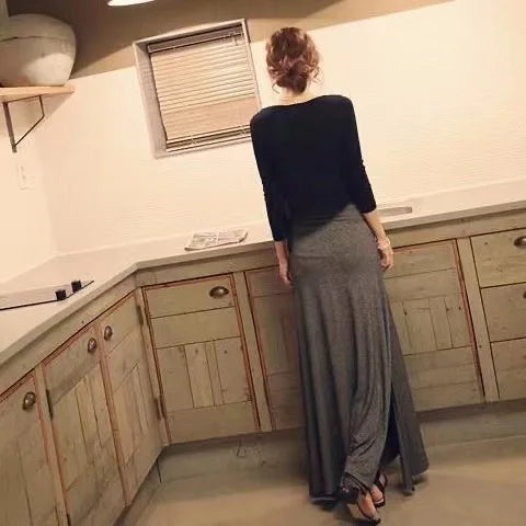 Women's Plus Size High Waist A-Line Long Skirt Japanese Korean Style Side Slit Bodycon Flared Swing Skirt
