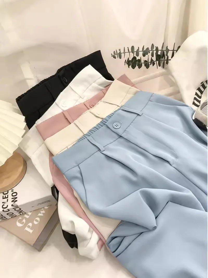High Waist Women Suit Pants Fall Straight Office Ladies Korean Fashion Trousers Casual Button Loose Female Black Pants New 2026