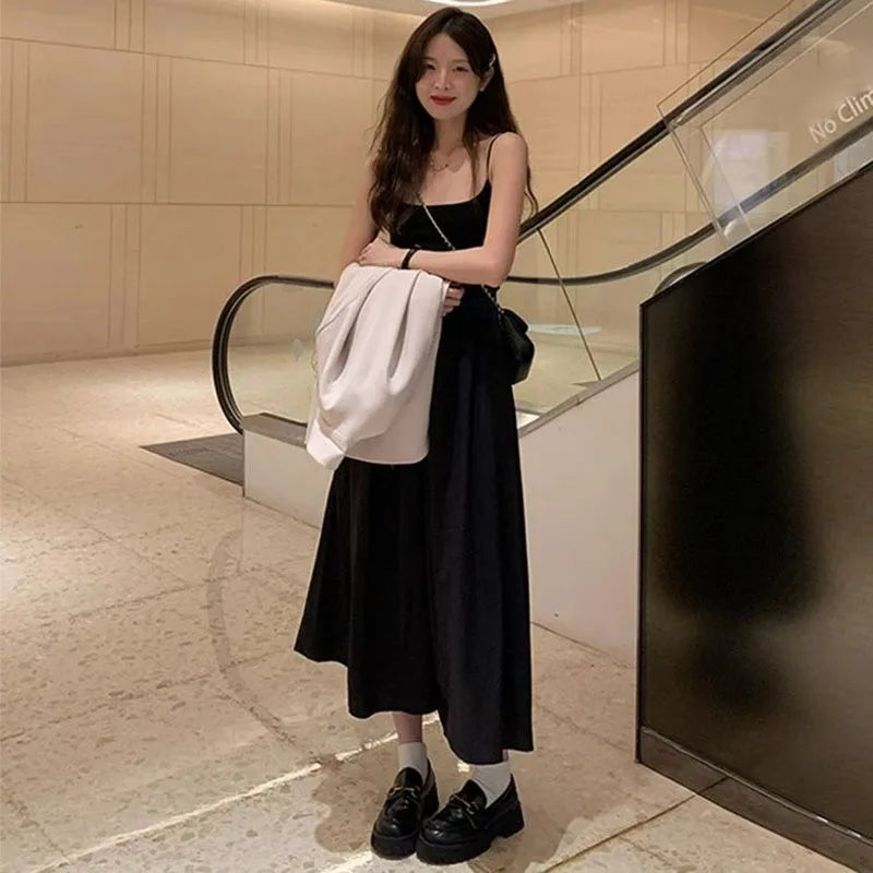 Fashion High Waisted Suspender Dress Female Summer Casual Simple Versatile Long Dresses Women Elegant Streetwear Camisole Dress