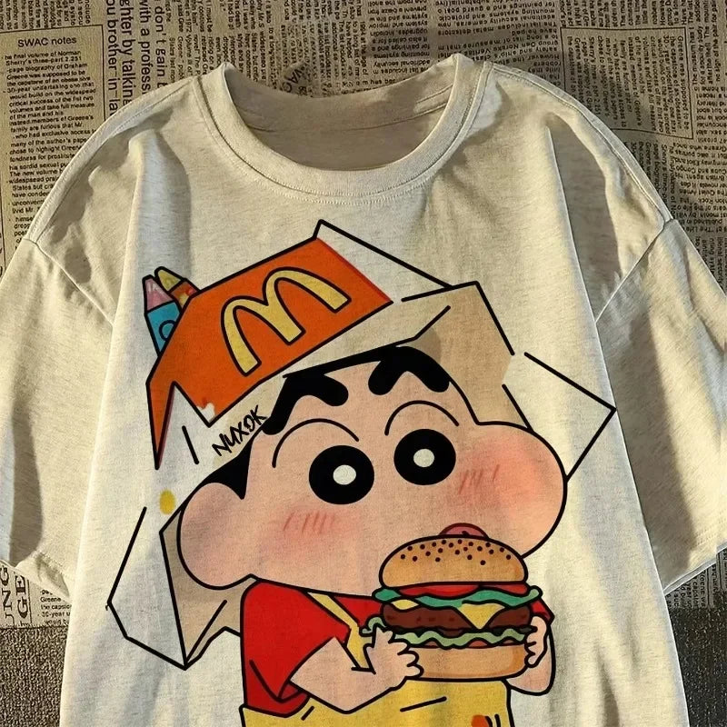 2026 Summer Fashion Crayon Shin Printed Casual Women's T-Shirt Short Sleeve Street Y2k Harajuku Loose T-Shirt Ladies Kawaii Top